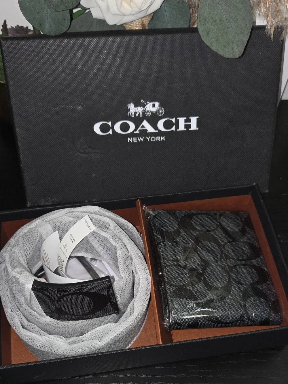 Men's Black Signature Canvas Belt and Wallet Set